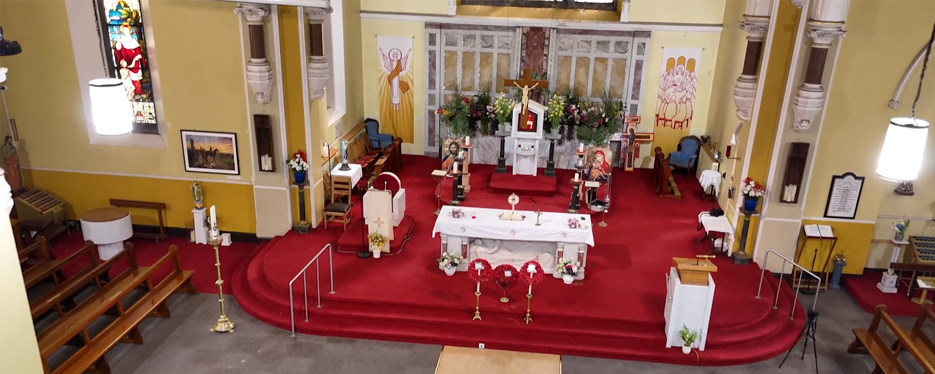High angle interior of church - Altar